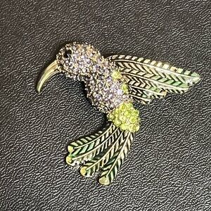 Hummingbird Enamel Rhinestone Brooch